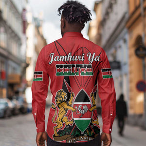 Kenya Long Sleeve Button Shirt Coat Of Arms With Kente Patterns