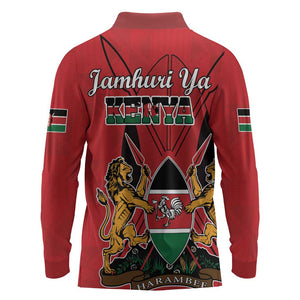 Kenya Long Sleeve Polo Shirt Coat Of Arms With Kente Patterns