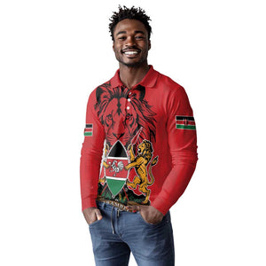 Kenya Long Sleeve Polo Shirt Coat Of Arms With Kente Patterns