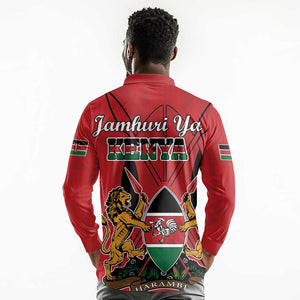 Kenya Long Sleeve Polo Shirt Coat Of Arms With Kente Patterns