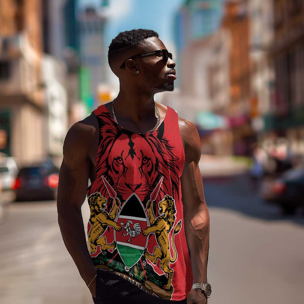 Kenya Men Tank Top Coat Of Arms With Kente Patterns