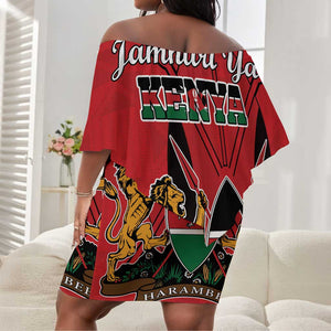 Kenya Off Shoulder Short Dress Coat Of Arms With Kente Patterns LT18