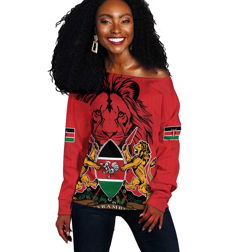 Kenya Off Shoulder Sweater Coat Of Arms With Kente Patterns