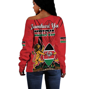 Kenya Off Shoulder Sweater Coat Of Arms With Kente Patterns