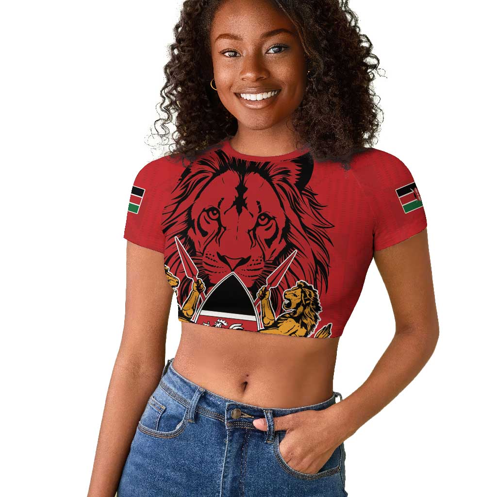 Kenya Raglan Cropped T shirt Coat Of Arms With Kente Patterns