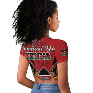 Kenya Raglan Cropped T shirt Coat Of Arms With Kente Patterns