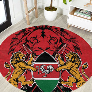 Kenya Round Carpet Coat Of Arms With Kente Patterns