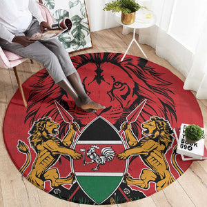 Kenya Round Carpet Coat Of Arms With Kente Patterns