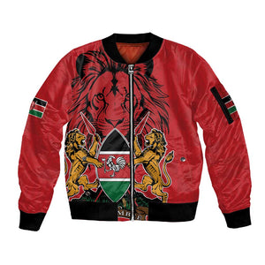 Kenya Sleeve Zip Bomber Jacket Coat Of Arms With Kente Patterns