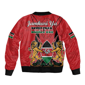 Kenya Sleeve Zip Bomber Jacket Coat Of Arms With Kente Patterns