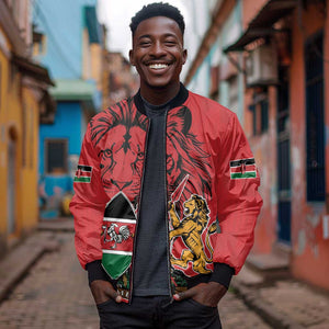 Kenya Sleeve Zip Bomber Jacket Coat Of Arms With Kente Patterns