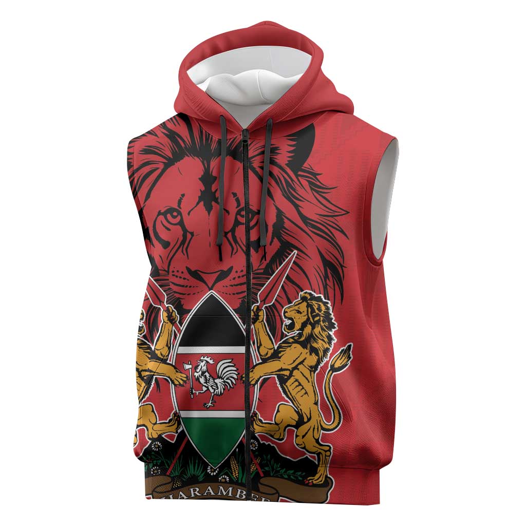 Kenya Sleeveless Zip Hoodie Coat Of Arms With Kente Patterns - African Pride