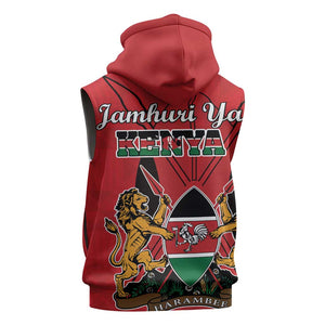 Kenya Sleeveless Zip Hoodie Coat Of Arms With Kente Patterns - African Pride