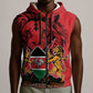 Kenya Sleeveless Zip Hoodie Coat Of Arms With Kente Patterns - African Pride