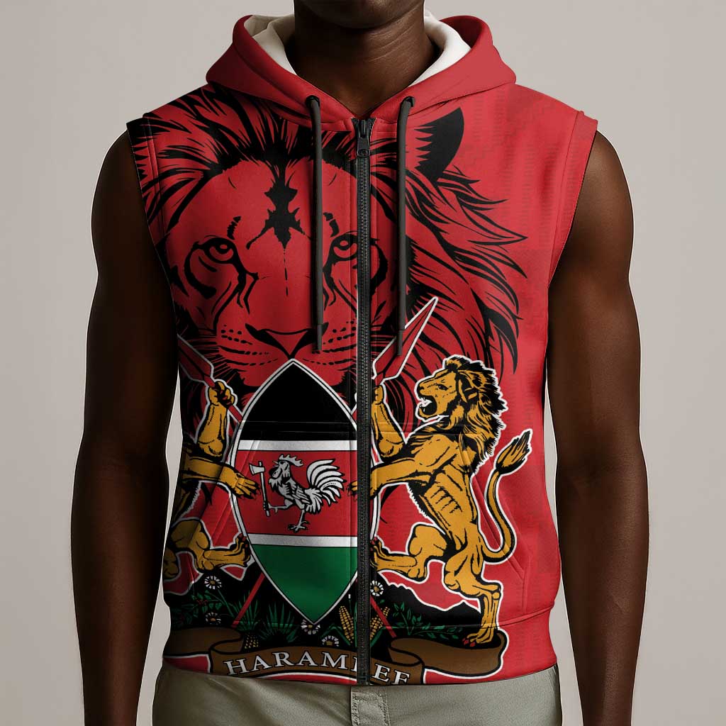 Kenya Sleeveless Zip Hoodie Coat Of Arms With Kente Patterns - African Pride
