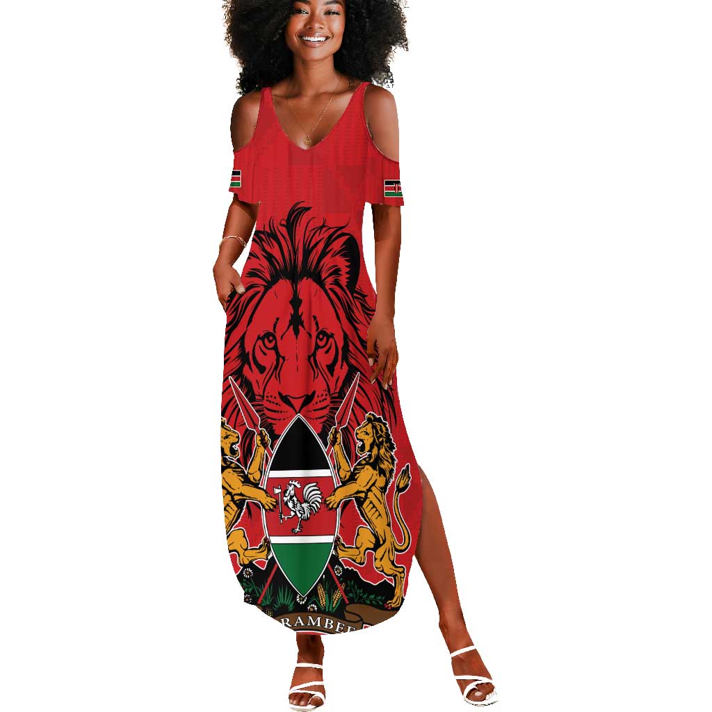 Kenya Summer Maxi Dress Coat Of Arms With Kente Patterns