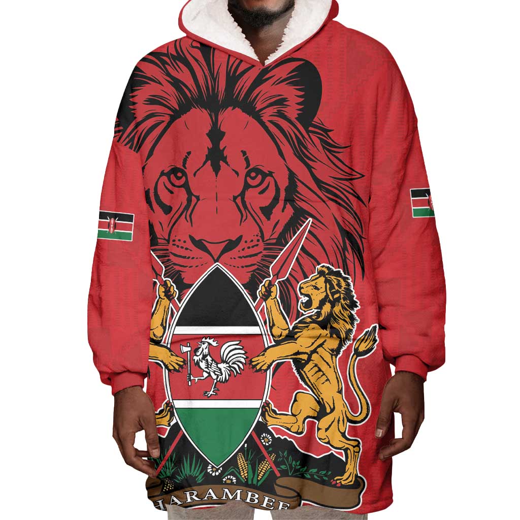 Kenya Wearable Blanket Hoodie Coat Of Arms With Kente Patterns