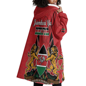 Kenya Wearable Blanket Hoodie Coat Of Arms With Kente Patterns