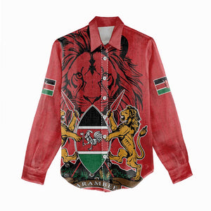 Kenya Women Casual Shirt Coat Of Arms With Kente Patterns