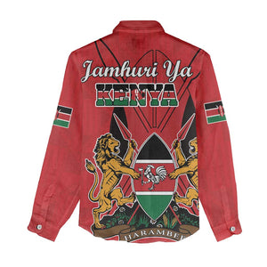 Kenya Women Casual Shirt Coat Of Arms With Kente Patterns