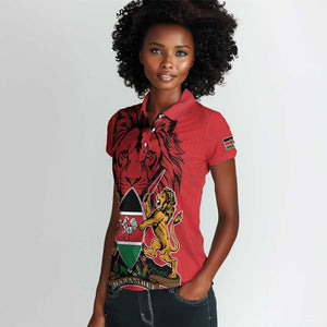 Kenya Women Polo Shirt Coat Of Arms With Kente Patterns