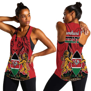 Kenya Women Racerback Tank Coat Of Arms With Kente Patterns