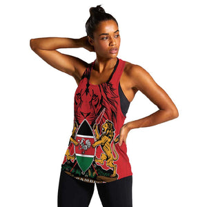 Kenya Women Racerback Tank Coat Of Arms With Kente Patterns