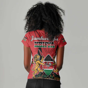 Kenya Women V-Neck T-Shirt Coat Of Arms With Kente Patterns