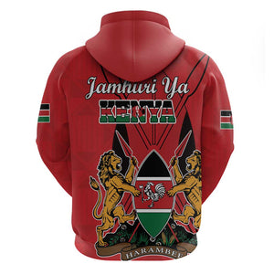 Kenya Zip Hoodie Coat Of Arms With Kente Patterns