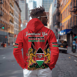 Kenya Zip Hoodie Coat Of Arms With Kente Patterns