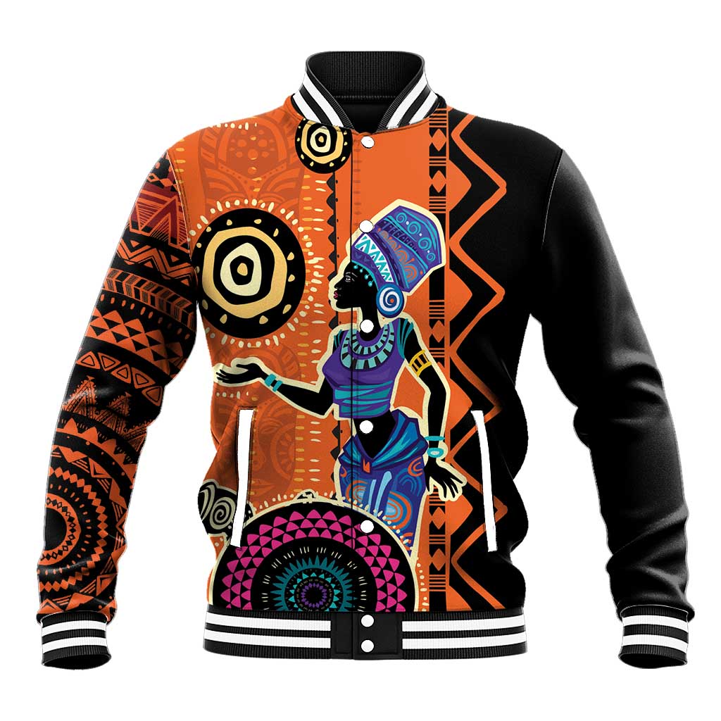 African Woman In Ethnic Dress Baseball Jacket Ethnic Geometric Patterns LT18