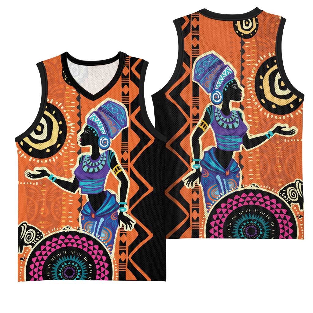 African Woman In Ethnic Dress Basketball Jersey Ethnic Geometric Patterns LT18