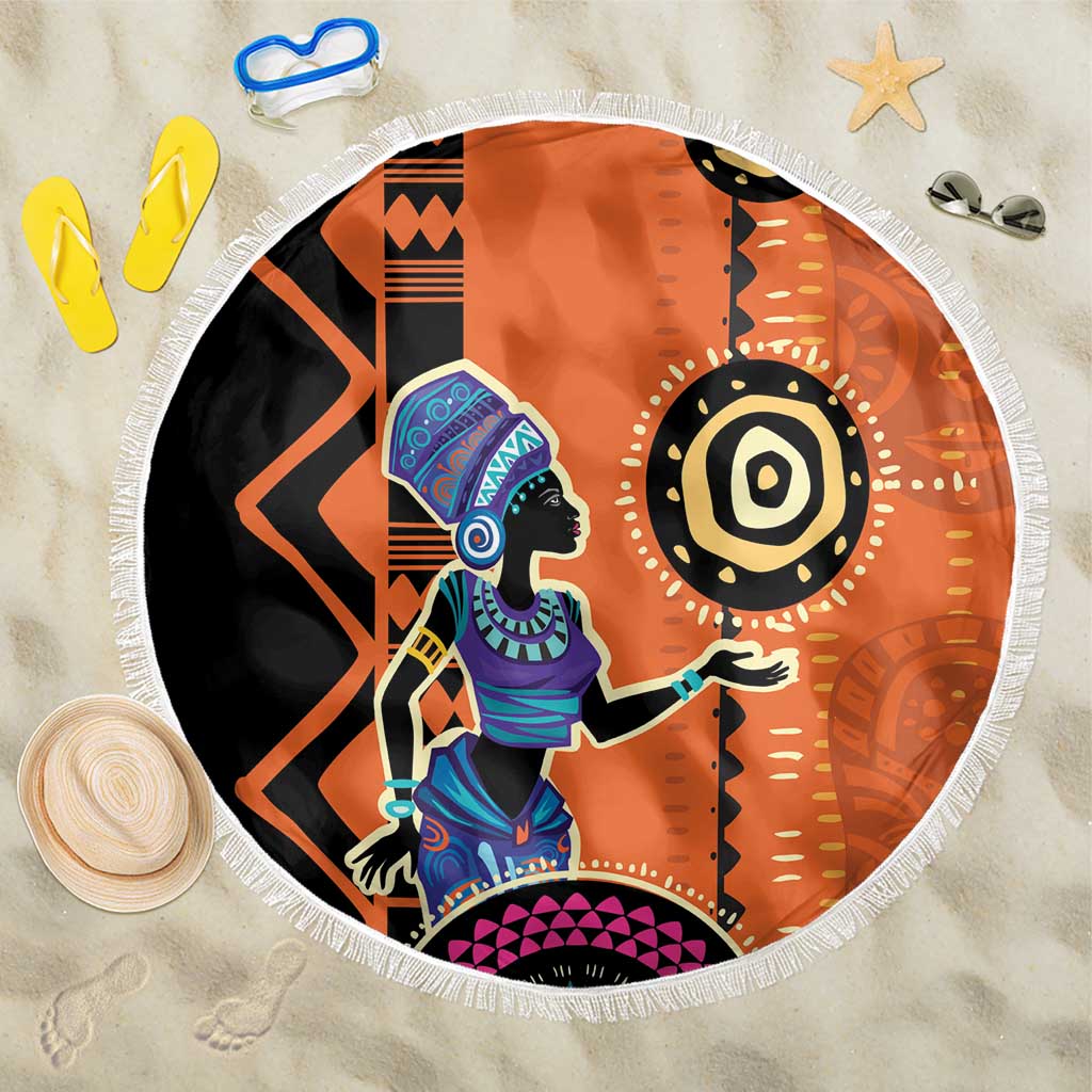 African Woman In Ethnic Dress Beach Blanket Ethnic Geometric Patterns