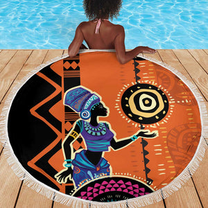 African Woman In Ethnic Dress Beach Blanket Ethnic Geometric Patterns