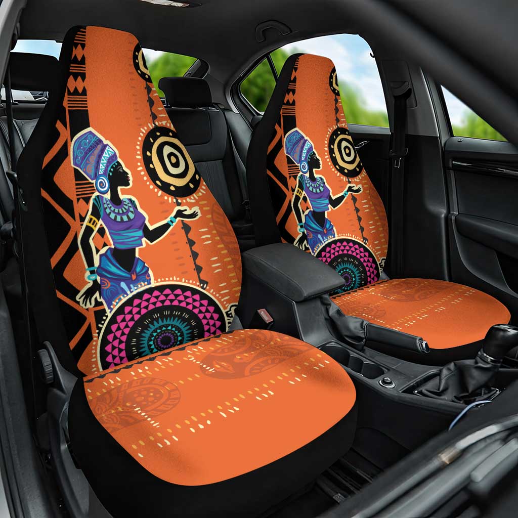 African Woman In Ethnic Dress Car Seat Cover Ethnic Geometric Patterns