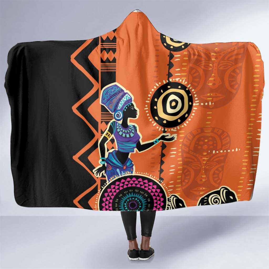 African Woman In Ethnic Dress Hooded Blanket Ethnic Geometric Patterns