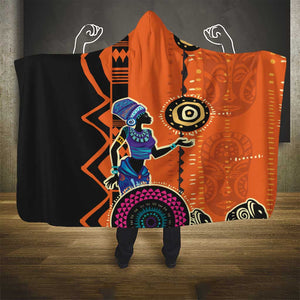 African Woman In Ethnic Dress Hooded Blanket Ethnic Geometric Patterns