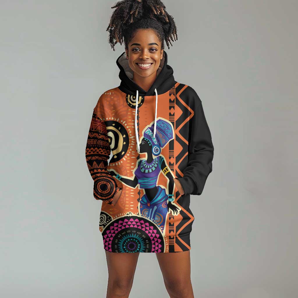 African Woman In Ethnic Dress Hoodie Dress Ethnic Geometric Patterns