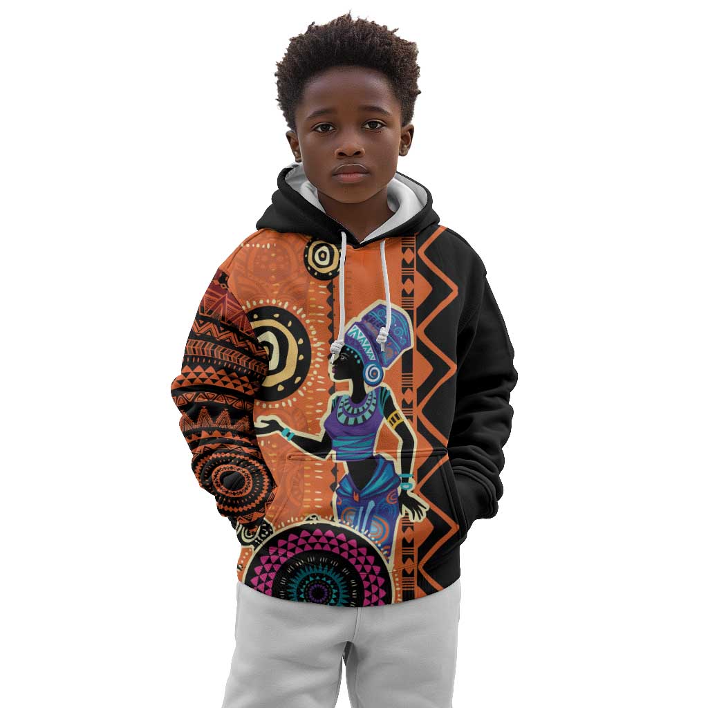 African Woman In Ethnic Dress Kid Hoodie Ethnic Geometric Patterns