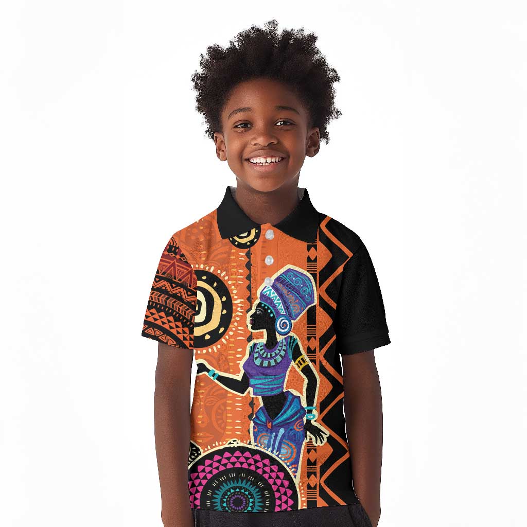 African Woman In Ethnic Dress Kid Polo Shirt Ethnic Geometric Patterns