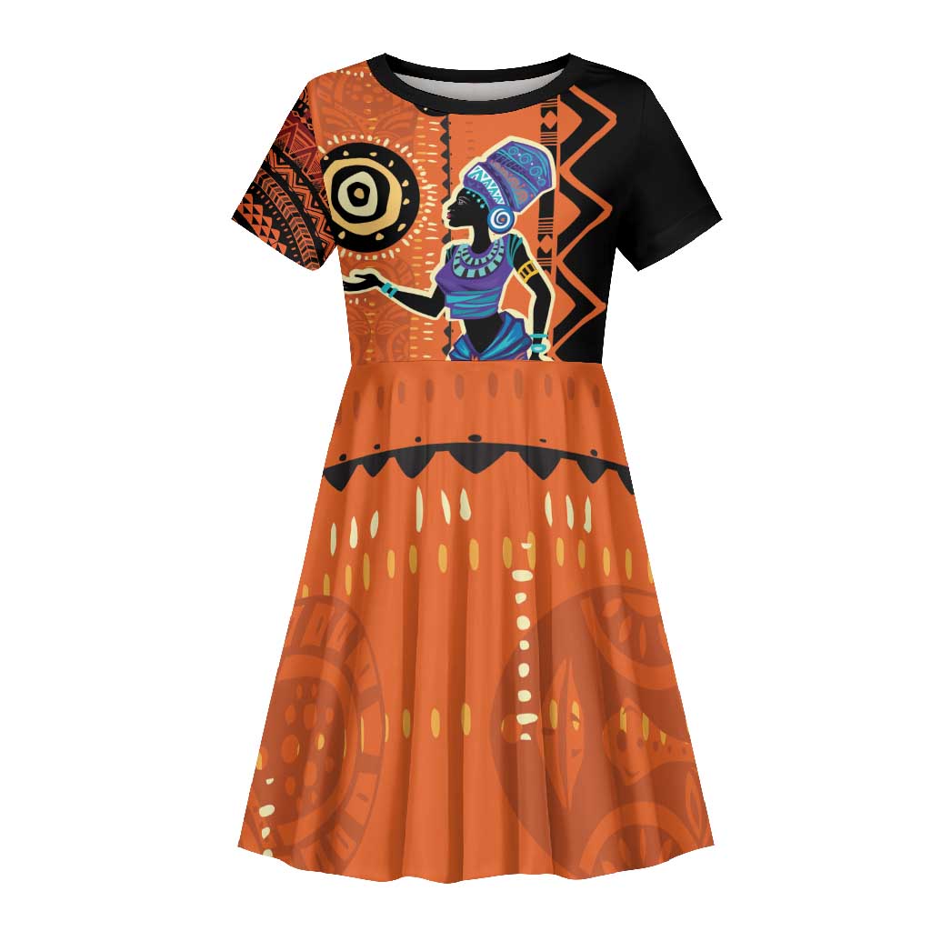 African Woman In Ethnic Dress Kid Short Sleeve Dress Ethnic Geometric Patterns