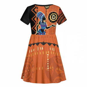 African Woman In Ethnic Dress Kid Short Sleeve Dress Ethnic Geometric Patterns