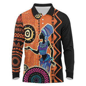 African Woman In Ethnic Dress Long Sleeve Polo Shirt Ethnic Geometric Patterns