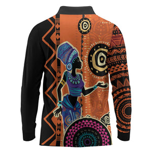 African Woman In Ethnic Dress Long Sleeve Polo Shirt Ethnic Geometric Patterns