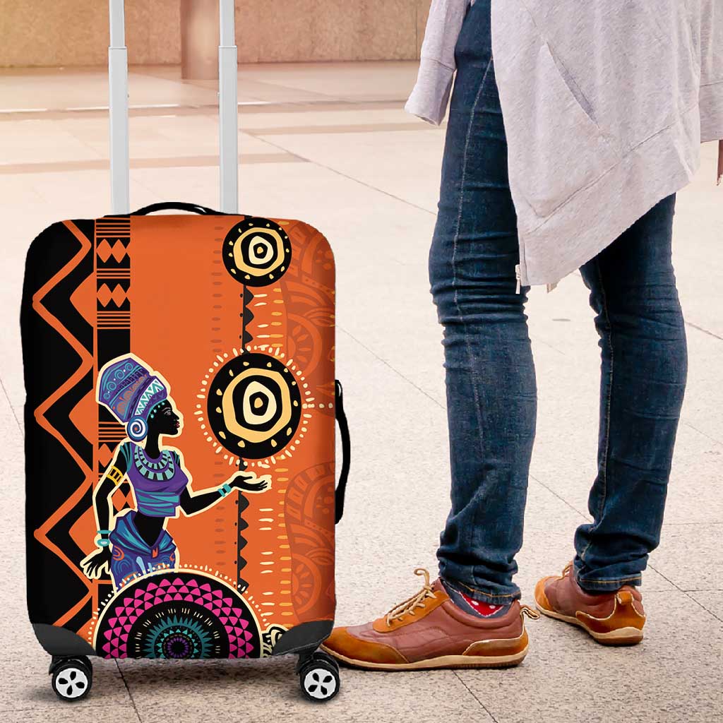 African Woman In Ethnic Dress Luggage Cover Ethnic Geometric Patterns