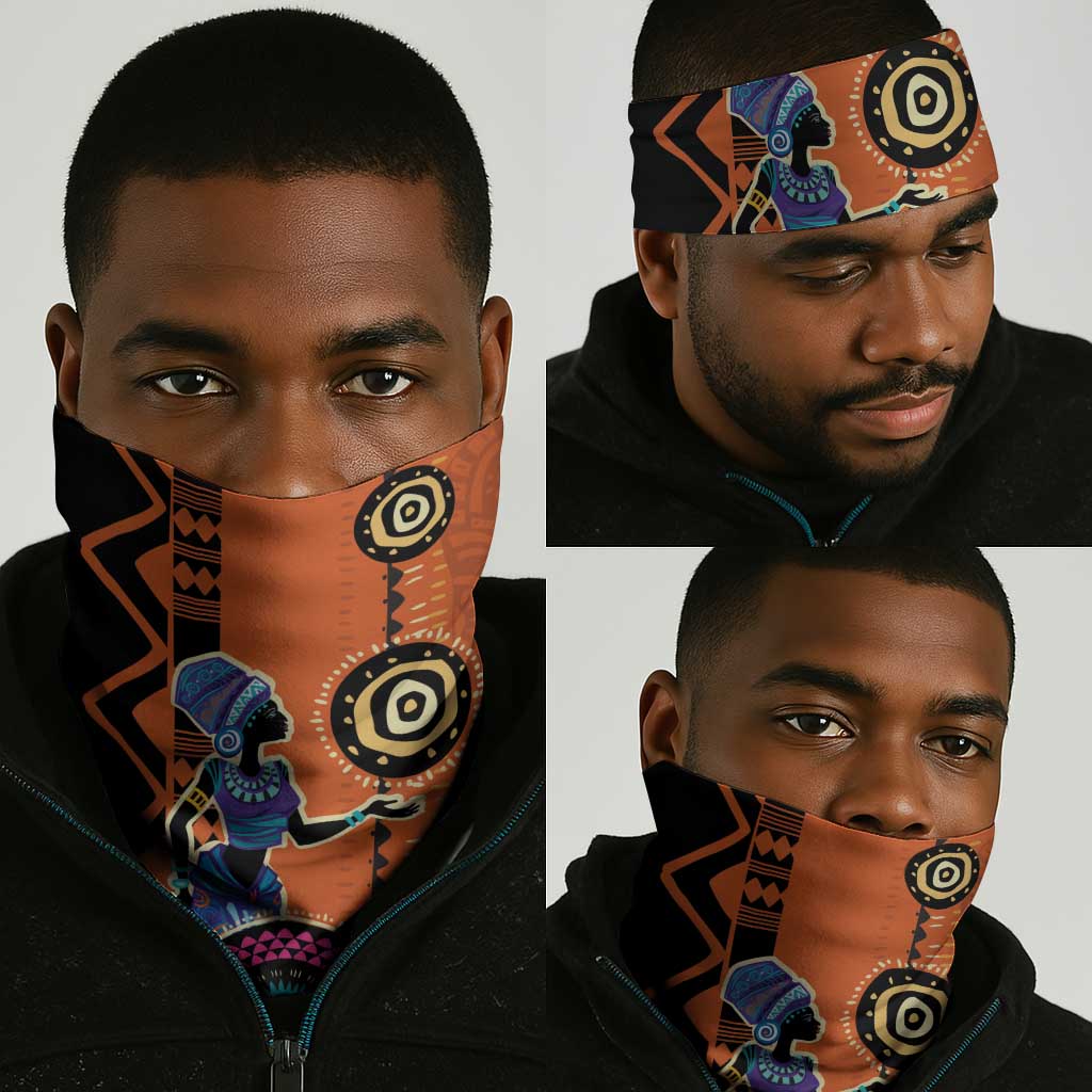 African Woman In Ethnic Dress Neck Gaiter Ethnic Geometric Patterns LT18