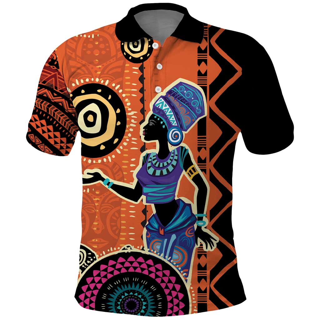 African Woman In Ethnic Dress Polo Shirt Ethnic Geometric Patterns