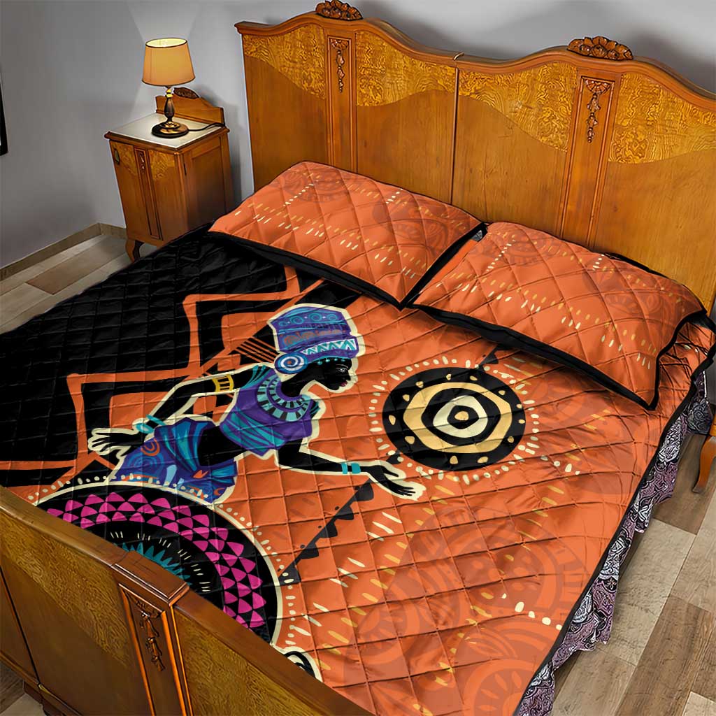African Woman In Ethnic Dress Quilt Bed Set Ethnic Geometric Patterns