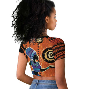 African Woman In Ethnic Dress Raglan Cropped T shirt Ethnic Geometric Patterns