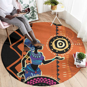 African Woman In Ethnic Dress Round Carpet Ethnic Geometric Patterns